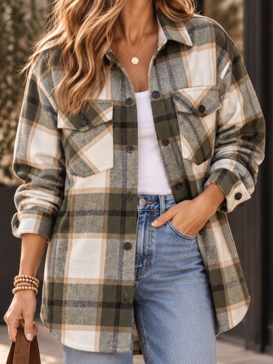 C by one Tops - C By One Green Plaid Shacket SMALL